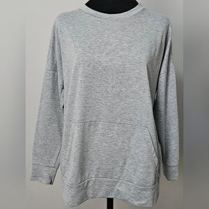 Basic Heather Gray Kangaroo Pocket Crew Neck Lightweight Sweatshirt- Size M